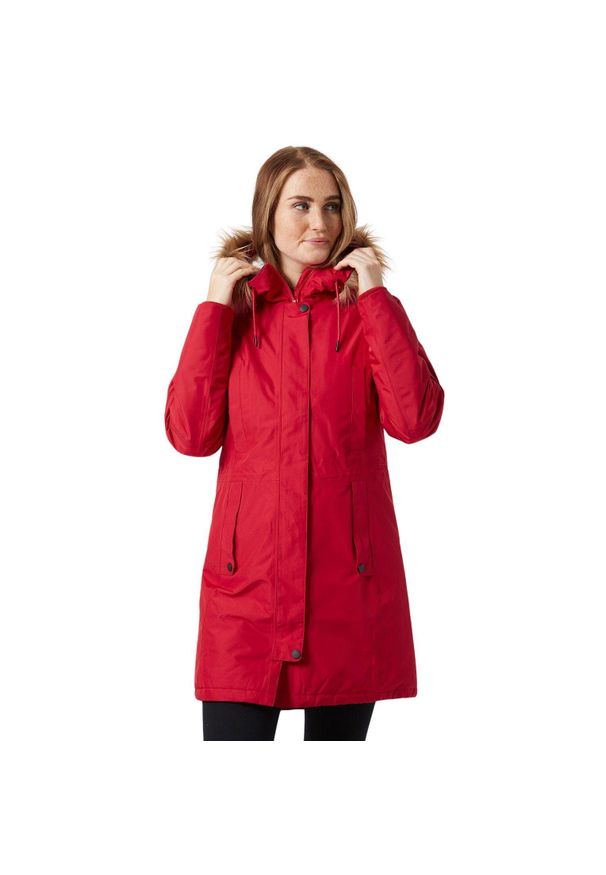 Kurtka uniwersalna damska Helly Hansen Mayen Parka. Typ kołnierza: kaptur. Kolor: czerwony. Materiał: syntetyk. Długość: długie. Sezon: zima
