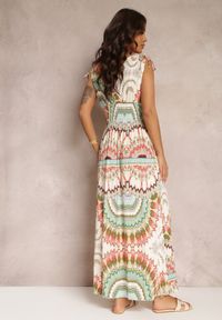 Renee - Zielona Sukienka z Wiskozy ze Wzorem Tie Dye z Gumką w Talii Brisea. Kolor: zielony. Materiał: wiskoza. Długość rękawa: bez rękawów. Sezon: wiosna, lato. Typ sukienki: kopertowe #5