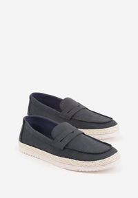 Born2be - Granatowe Półbuty Typu Mokasyny Ozdobione Plecionką Thalalin. Okazja: na co dzień. Kolor: niebieski. Materiał: jeans. Wzór: aplikacja. Styl: klasyczny, casual, elegancki #2
