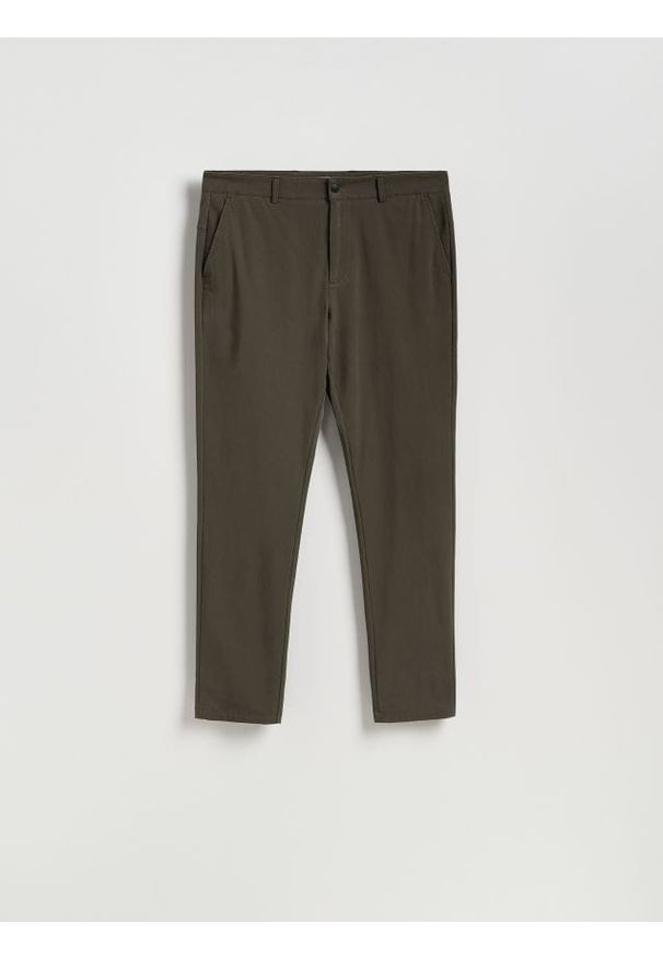 Reserved - Spodnie chino slim fit - zielony. Kolor: zielony. Materiał: tkanina, bawełna