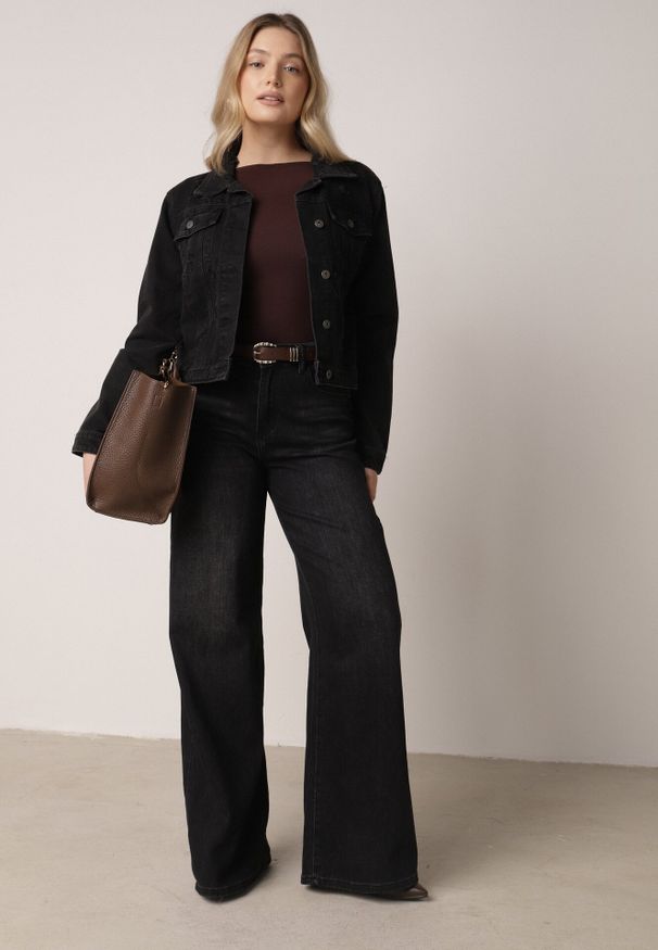 Born2be - Czarne Jeansy o Szerokim Kroju Palazzo z Bawełną i Wysokim Stanem Zinnalitte. Stan: podwyższony. Kolor: czarny. Styl: klasyczny