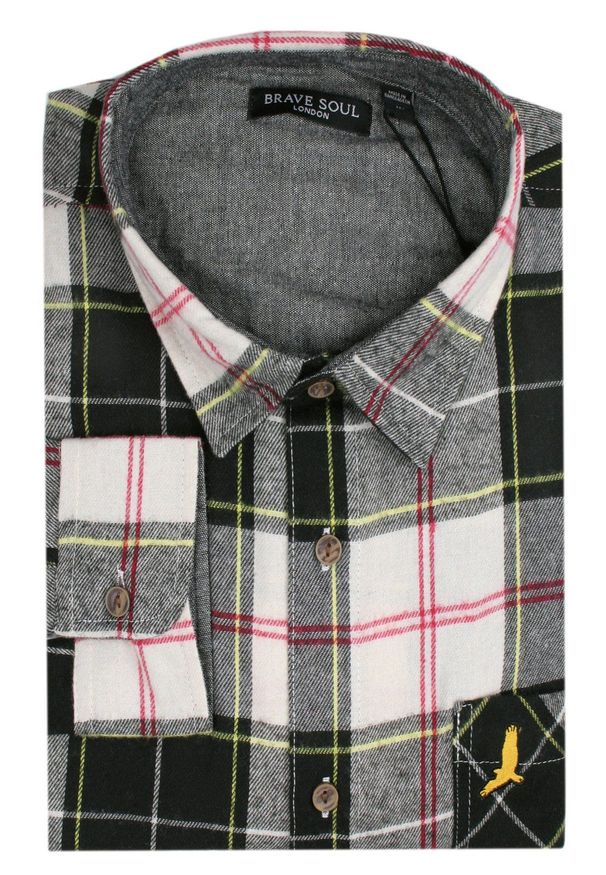 Flanelowa Koszula Sportowa (Casual) - Brave Soul - Kraciasta. Okazja: na co dzień. Kolor: wielokolorowy. Materiał: bawełna. Wzór: kratka. Sezon: zima, jesień. Styl: sportowy, casual