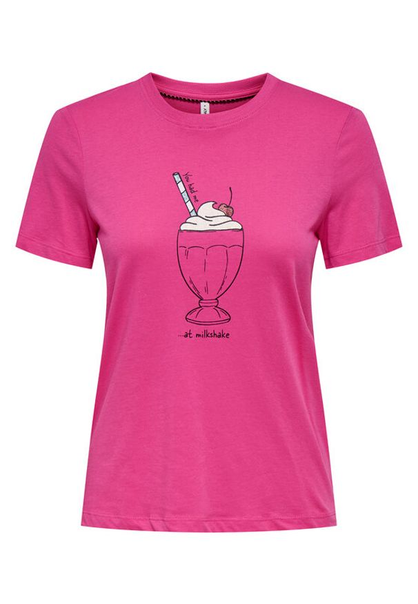 only - ONLY T-Shirt Fun Life 15349901 Różowy Regular Fit. Kolor: różowy. Materiał: bawełna
