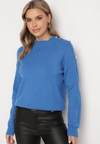 Born2be - Niebieski Sweter Półgolf z Modalem Wiskozą i Guzikami Emmiala. Okazja: na co dzień. Kolor: niebieski. Materiał: wiskoza. Długość rękawa: długi rękaw. Długość: długie. Styl: elegancki, casual #5