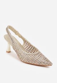 Renee - Złote Plecione Czółenka Slingback na Szpilce z Ażurową Cholewką Hibiscae. Okazja: na co dzień. Kolor: złoty. Materiał: jeans. Szerokość cholewki: normalna. Wzór: ażurowy. Sezon: wiosna. Obcas: na szpilce. Styl: wizytowy, casual, elegancki #5