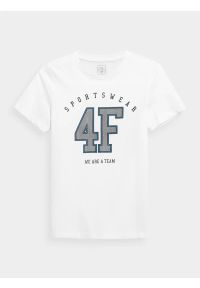 4f - T-shirt z nadrukiem chłopięcy. Kolor: biały. Materiał: bawełna, dzianina. Wzór: nadruk #1
