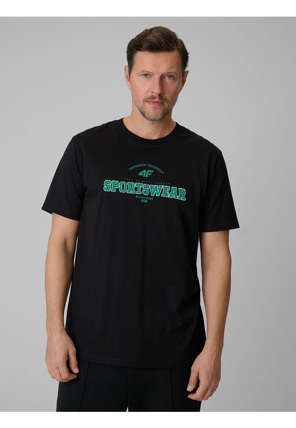 4f - 4F T-shirt regular z nadrukiem męski - czarny M. Okazja: na co dzień. Kolor: czarny. Materiał: materiał, bawełna, dzianina. Wzór: nadruk. Styl: casual