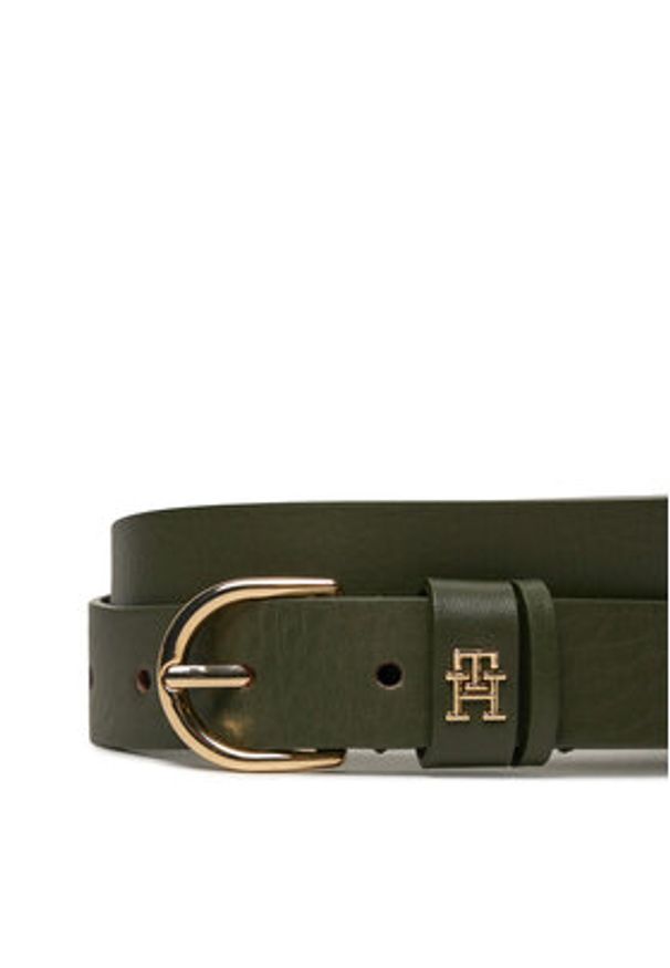 TOMMY HILFIGER - Tommy Hilfiger Pasek Damski AW0AW16798 Khaki. Kolor: brązowy. Materiał: skóra