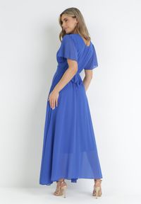 Born2be - Granatowa Kopertowa Sukienka Maxi z Gumką w Pasie Narlin. Kolor: niebieski. Materiał: materiał. Wzór: paski. Typ sukienki: kopertowe. Długość: maxi #3