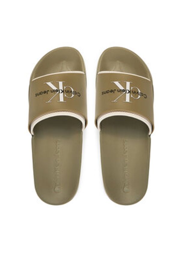 Calvin Klein Jeans Klapki Slide Rubber Neoprene Monologo YM0YM00361 Khaki. Kolor: brązowy. Materiał: syntetyk