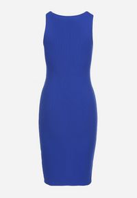 Born2be - Granatowa Dopasowana Sukienka Bez Rękawów z Elastycznej Bawełny z Ozdobnymi Nitami Zimelia. Kolor: niebieski. Materiał: bawełna. Długość rękawa: bez rękawów. Typ sukienki: dopasowane #5