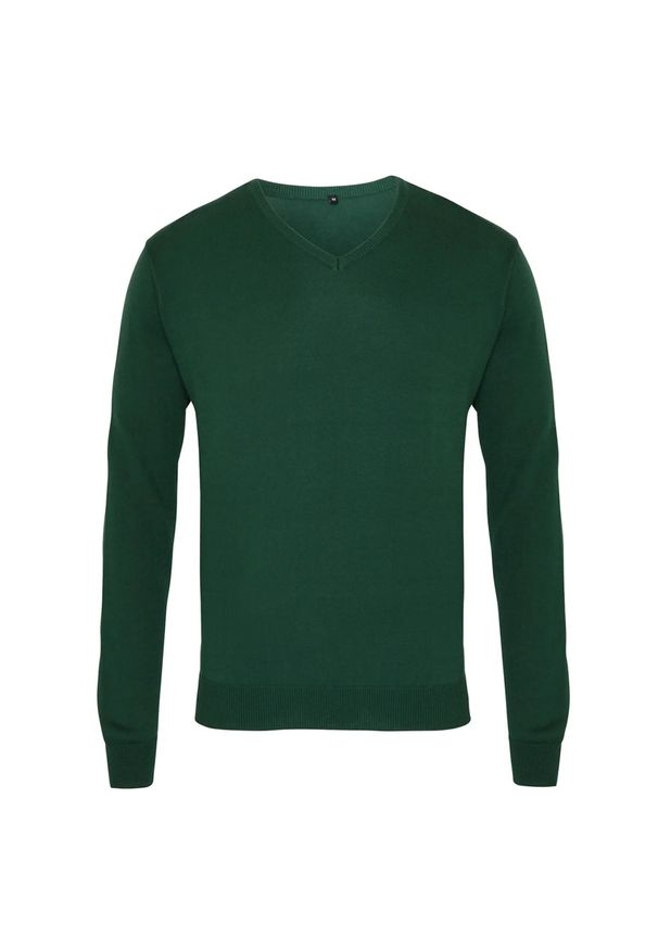 PREMIER - Sweter Męski Z Dzianiny Z Dekoltem V. Kolor: zielony. Materiał: dzianina