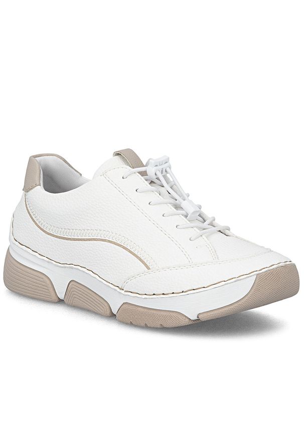 Półbuty damskie sportowe komfortowe białe Rieker 45969-80. Kolor: biały. Materiał: skóra ekologiczna. Styl: sportowy