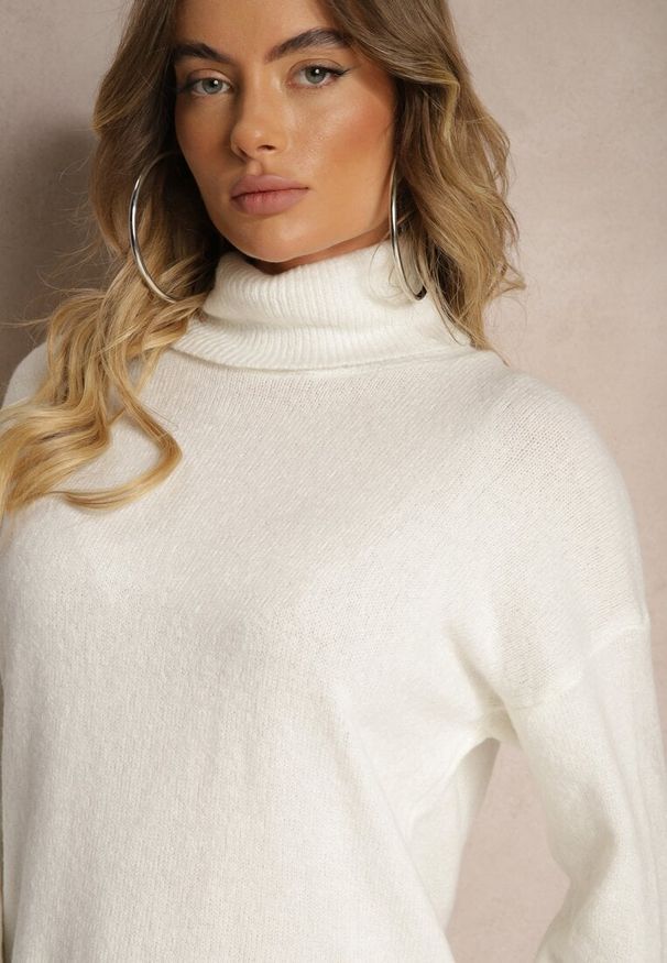 Renee - Jasnobeżowy Golf Bez Zdobień Minimalistyczny Torlena. Okazja: na spotkanie biznesowe, do pracy. Typ kołnierza: golf. Kolor: beżowy. Materiał: jeans, skóra. Długość rękawa: długi rękaw. Długość: długie. Wzór: aplikacja. Styl: klasyczny, biznesowy, elegancki