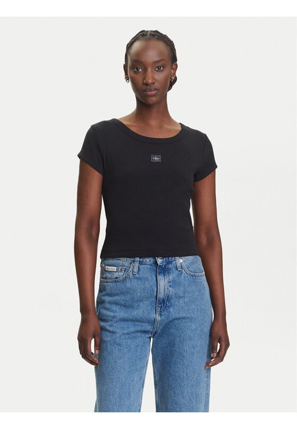 Calvin Klein Jeans T-Shirt LV047C200G Czarny Slim Fit. Kolor: czarny. Materiał: bawełna