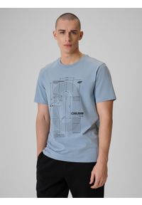 4f - 4F T-shirt regular z nadrukiem męski - niebieski S. Okazja: na co dzień. Kolor: niebieski. Materiał: dzianina, bawełna, dresówka, jeans. Wzór: nadruk. Styl: casual, klasyczny #1