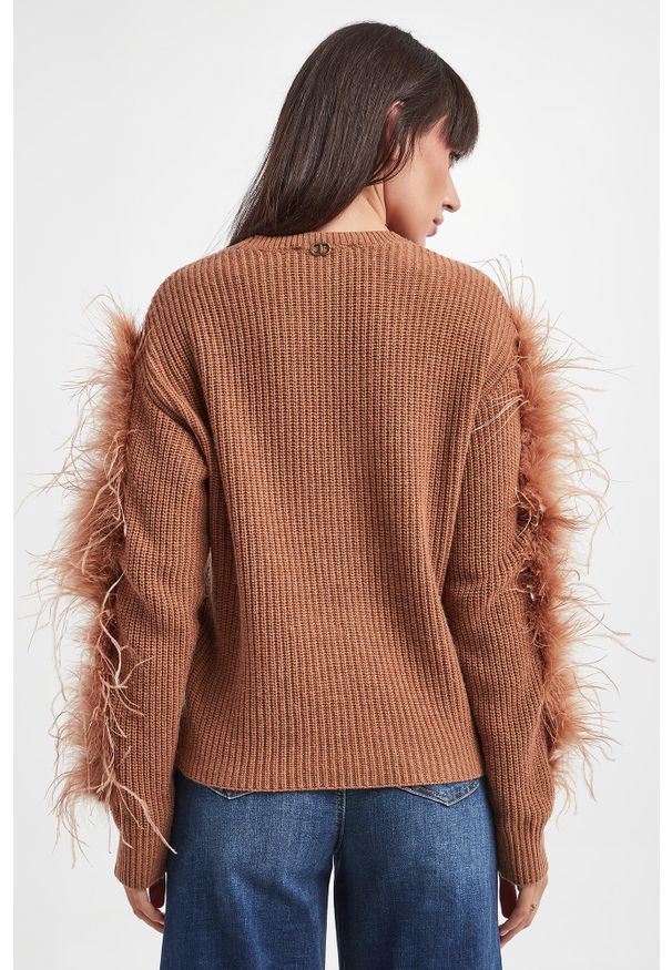 Twinset Milano - Sweter damski z piórami TWINSET