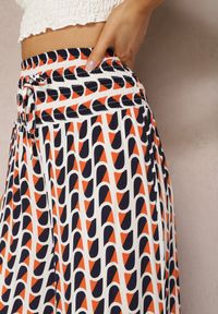Renee - Pomarańczowo-Granatowe Spodnie z Wiskozy High Waist Typu Palazzo z Gumką w Talii Tiimacella. Stan: podwyższony. Kolor: pomarańczowy. Materiał: wiskoza. Sezon: lato #5