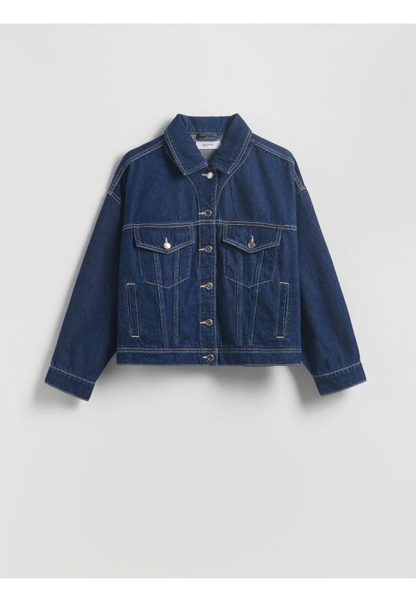 Reserved - Kurtka jeansowa - granatowy. Kolor: niebieski. Materiał: jeans