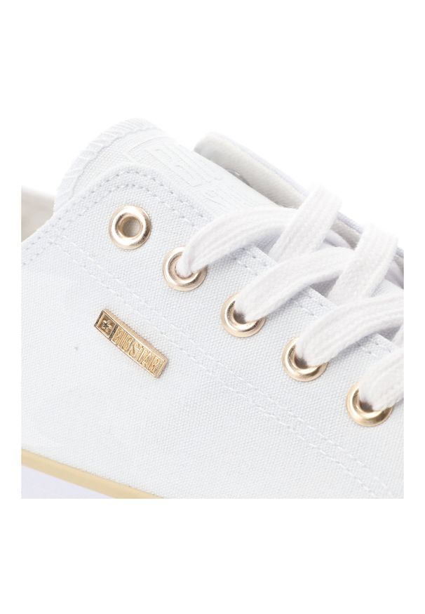Big-Star - Trampki damskie Big Star, materiałowa cholewka sznurowany fason klasyczna biała podeszwa złote detale minimalistyczny design, białe, TT274772. Zapięcie: sznurówki. Kolor: biały. Materiał: materiał. Szerokość cholewki: normalna. Styl: klasyczny