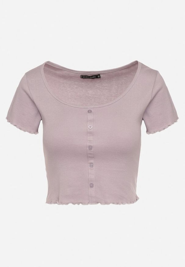 Born2be - Fioletowy Bawełniany T-shirt o Dopasowanym Kroju z Guzikami Filareina. Okazja: na co dzień. Kolor: fioletowy. Materiał: bawełna. Styl: klasyczny, elegancki, casual