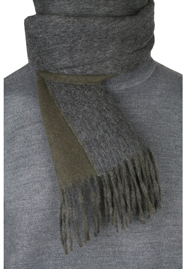 Szalik Zielono-Szary z Frędzlami, Dwustronny, Wełna z Kaszmirem, Ciepły, Męski -V. Fraas. Kolor: wielokolorowy, szary, zielony. Materiał: wełna, kaszmir. Sezon: zima, lato. Styl: klasyczny, elegancki