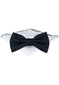 Mucha Męska z Poszetką - Chattier - Granatowa w Czarne Kwiaty. Kolor: niebieski. Wzór: kwiaty. Styl: elegancki, sportowy #1