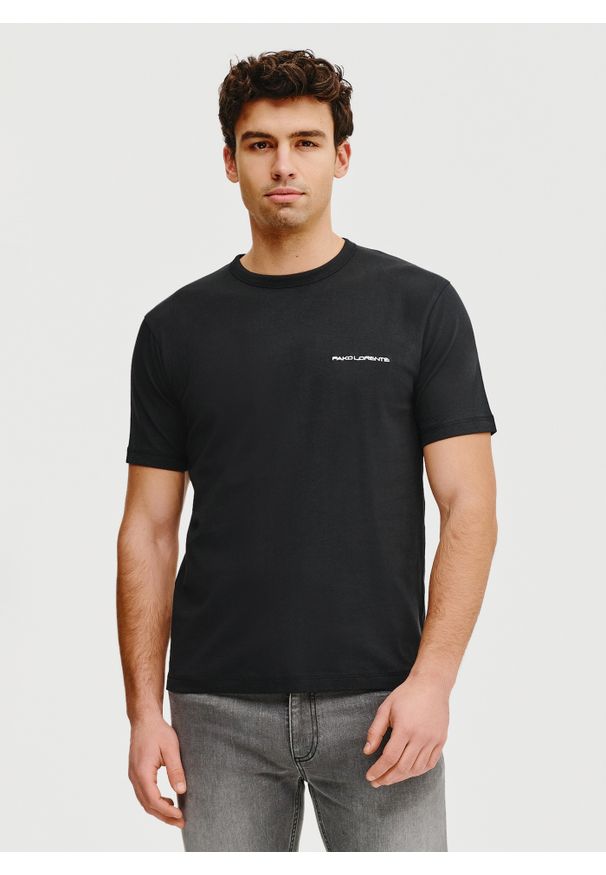 Pako Lorente - PAKO LORENTE – Czarny t-shirt męski. Kolor: czarny, niebieski, biały. Materiał: bawełna