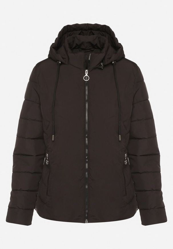 Born2be - Czarna Przejściowa Kurtka z Pikowanymi Przeszyciami i Odpinanym Kapturem Olunea. Okazja: na co dzień, na spacer. Kolor: czarny. Materiał: poliester, jeans. Styl: casual, elegancki