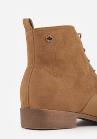 Born2be - Ciemnobeżowe Płaskie Botki ze Sznurowaniem Erisette. Kolor: beżowy. Materiał: jeans. Obcas: na płaskiej podeszwie #8