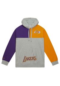 Mitchell & Ness - Polar z kapturem Los Angeles Lakers Tie Breaker. Typ kołnierza: kaptur. Kolor: fioletowy, szary, wielokolorowy. Materiał: polar