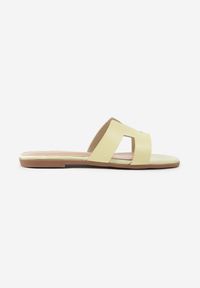 Born2be - Żółto-Zielone Klapki Vices z Geometryczną Cholewką Arlemia. Okazja: na spacer. Kolor: żółty. Materiał: jeans. Wzór: geometria. Sezon: lato. Obcas: na płaskiej podeszwie #6