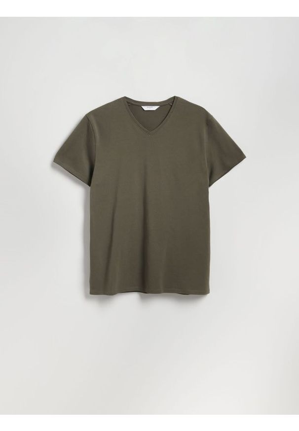 Reserved - Bawełniany t-shirt slim fit - jasnozielony. Kolor: zielony. Materiał: bawełna