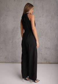 Renee - Czarny Elegancki Kombinezon z Górą Halter Ozdobioną Różą 3D Dephousa. Kolor: czarny. Wzór: aplikacja. Styl: elegancki #5