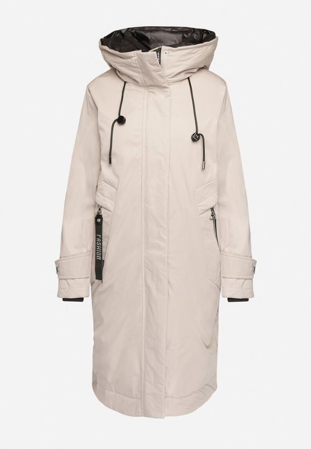 Born2be - Beżowa Pudełkowa Kurtka Typu Parka z Kapturem i Kieszeniami Kaithraea. Typ kołnierza: kaptur. Kolor: beżowy. Materiał: jeans. Sezon: zima. Styl: klasyczny, elegancki