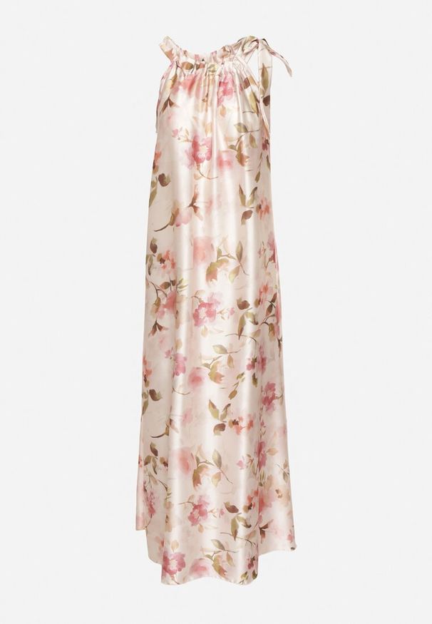 Born2be - Różowa Satynowa Sukienka w Kwiaty Fenaresia. Okazja: na co dzień, na spacer. Kolor: różowy. Materiał: satyna. Długość rękawa: na ramiączkach. Wzór: kwiaty. Sezon: lato. Typ sukienki: proste. Styl: casual, elegancki