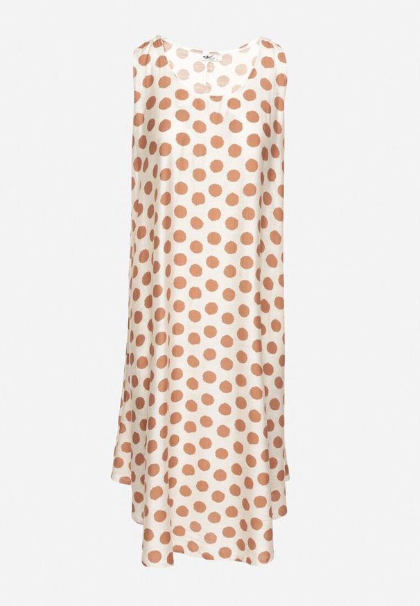 Born2be - Beżowa Sukienka o Pudełkowym Kroju Bez Rękawów w Kropki Fevasine. Okazja: na co dzień. Kolor: beżowy. Długość rękawa: bez rękawów. Wzór: kropki. Styl: elegancki, casual, klasyczny