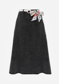 Renee - Czarna Bawełniana Spódnica Jeansowa o Rozkloszowanym Kroju z Ozdobnym Paskiem Eatiane. Okazja: na co dzień. Kolor: czarny. Materiał: jeans, bawełna. Styl: casual, klasyczny #7