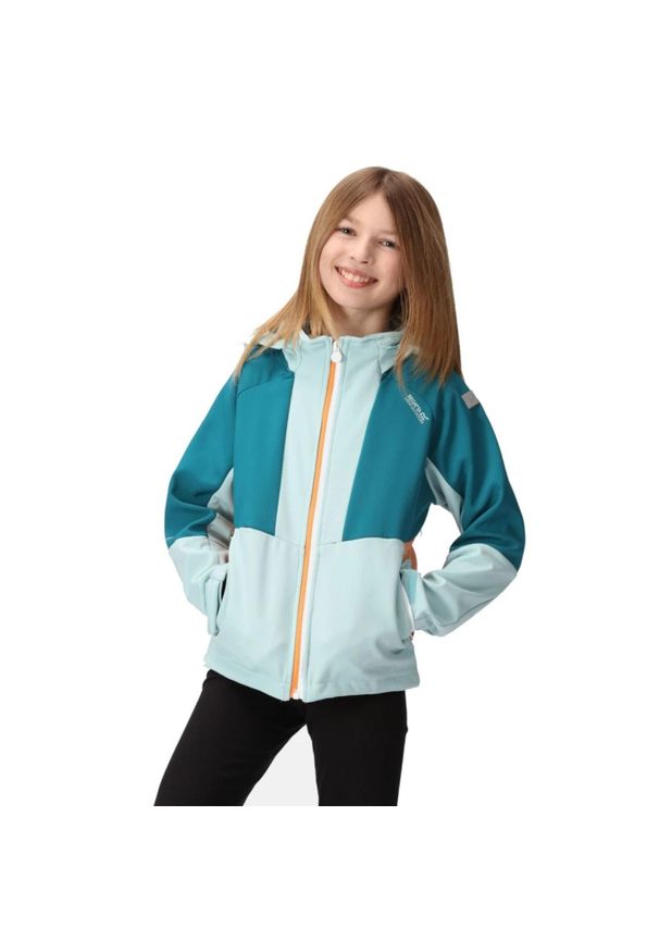 Kurtka turystyczna dla dzieci Regatta Haydenbury. Typ kołnierza: kaptur. Kolor: niebieski. Materiał: poliester. Styl: sportowy