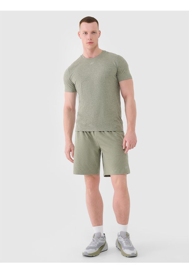4f - 4F Koszulka treningowa szybkoschnąca męska - oliwkowa/khaki L. Kolor: oliwkowy, wielokolorowy, brązowy. Materiał: elastan, materiał, włókno, dzianina, syntetyk. Wzór: ze splotem, gładki, jednolity. Sport: fitness