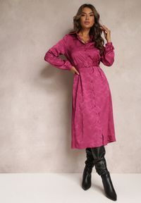 Renee - Fioletowa Sukienka Koszulowa z Paskiem Tolime. Kolor: fioletowy. Materiał: materiał. Typ sukienki: koszulowe. Długość: midi #1