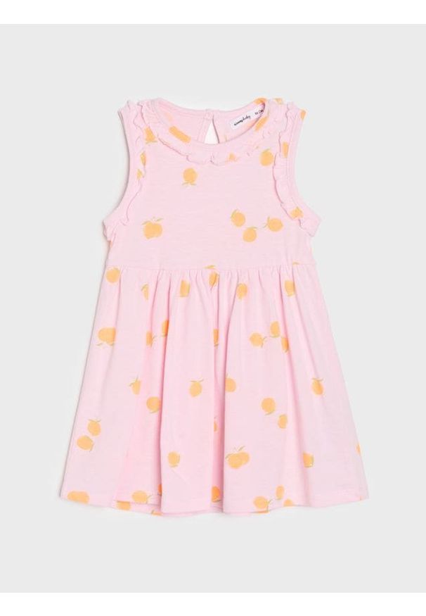 Sinsay - Bawełniana sukienka dresowa z motywem cytryn - różowy. Kolor: różowy. Materiał: bawełna, dresówka