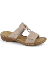 Komfortowe klapki damskie na rzepy beżowe Rieker 60885-62. Kolor: beżowy. Materiał: skóra ekologiczna #1