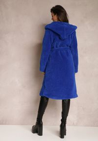 Renee - Granatowy Futrzany Płaszcz Wiązany w Pasie Vimegi. Kolor: niebieski. Materiał: futro. Długość: długie #5