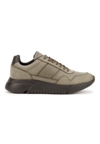 Wittchen - Męskie sneakersy z wegańskiej skóry ze wstawką lizard khaki. Okazja: na co dzień, na spacer, do pracy. Kolor: brązowy. Materiał: syntetyk, materiał. Sport: turystyka piesza, kolarstwo