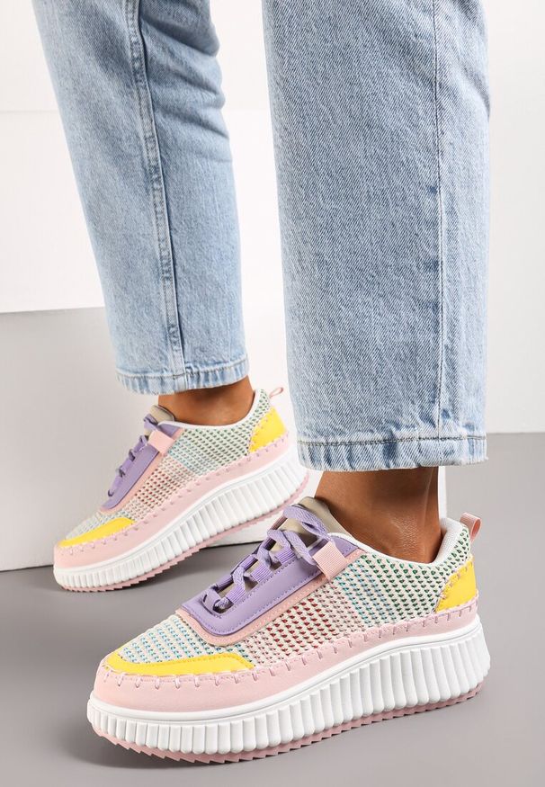 Renee - Różowo-Fioletowe Sznurowane Sneakersy na Platformie Dimakis. Kolor: różowy. Obcas: na platformie