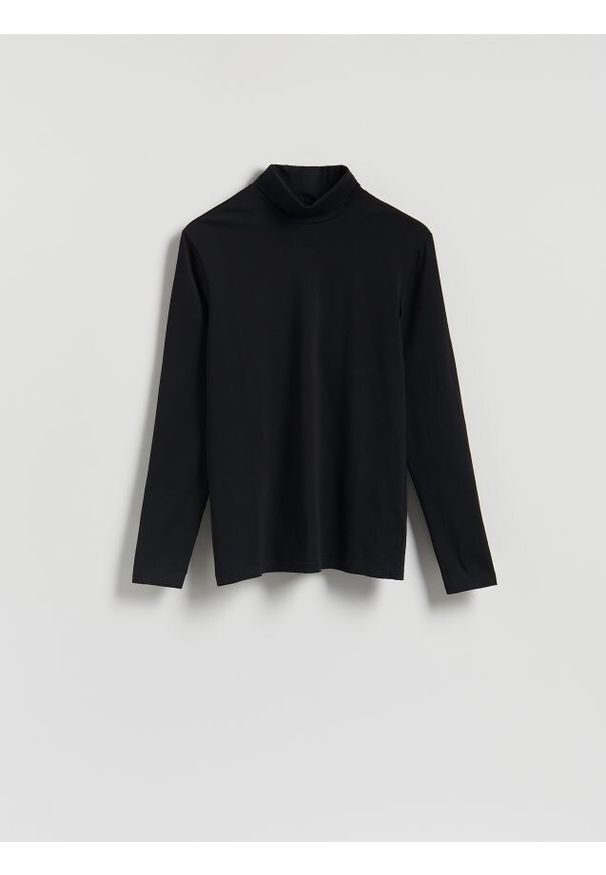 Reserved - Bawełniany longsleeve z golfem - czarny. Typ kołnierza: golf. Kolor: czarny. Materiał: bawełna. Długość rękawa: długi rękaw