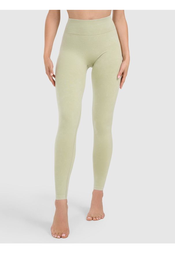 4f - 4F Legginsy do jogi i pilatesu bezszwowe damskie - zielone M/L. Stan: podwyższony. Kolor: zielony. Materiał: włókno, materiał. Długość: długie. Wzór: ze splotem. Sport: joga i pilates
