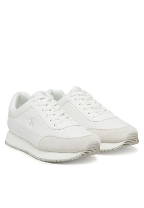 Calvin Klein Jeans Sneakersy Retro Runner Low Laceup Canvas YW0YW01888 Biały. Kolor: biały. Materiał: materiał