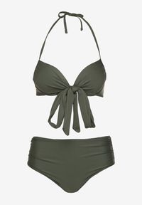 Born2be - Zielone Bikini Biustonosz z Ozdobnym Wiązaniem i Majtki Figi Fevonellea. Kolor: zielony. Wzór: aplikacja